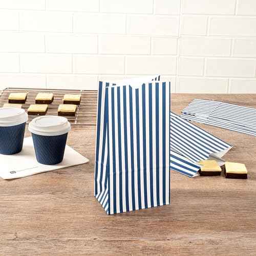 Blue And White Stripe Paper Bag (100 Count)