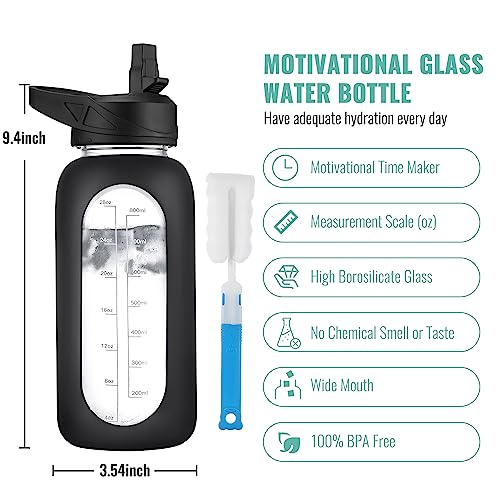 40 oz Glass Water Bottle with Straw