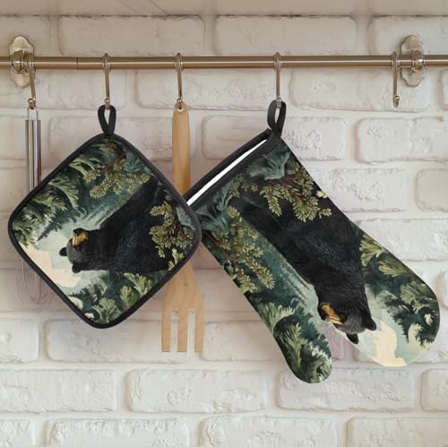 Black Bear Forest Wild Animals Oven Mitts and Pot Holders Sets (2 Count)
