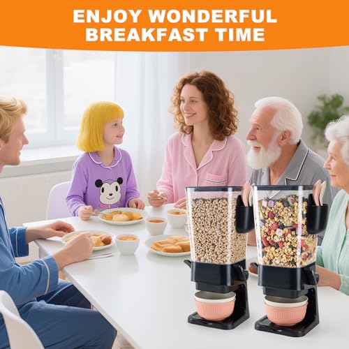 Cereal Dispenser Countertop Black 2 Pack with Bowls Spoons Cutlery Box
