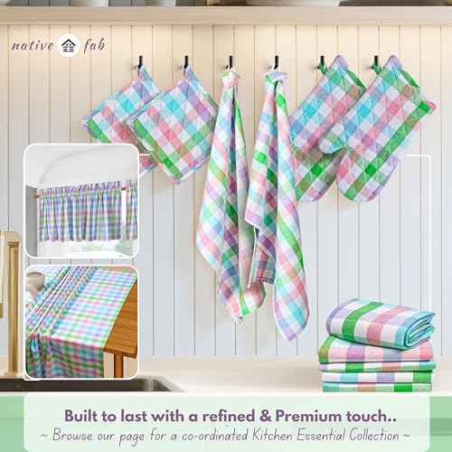 4 Piece Set Gingham Check 2 Oven Mitts & 2 Potholders (4 Count)