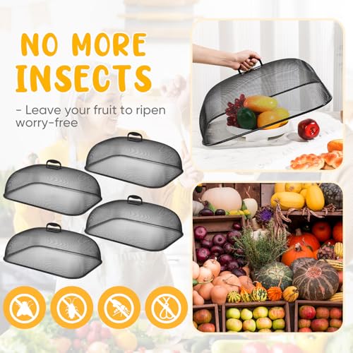 4 Pcs Metal Mesh Screen Food Cover for Outdoors Set Large 18.5 Inch Mesh Food Tents for Picnic Indoor Plate