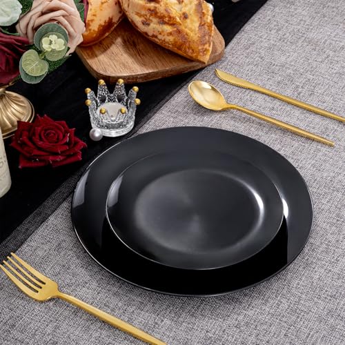 200PCS Black Plastic Plates (200 Count)