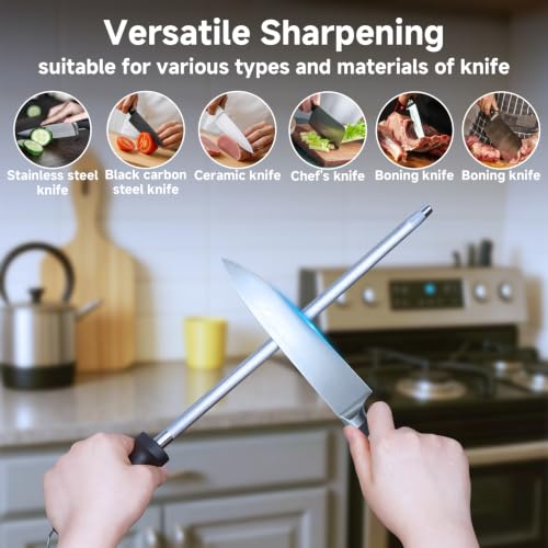 12" Professional Carbon Steel Knife Honing Rod with Hanging Holes