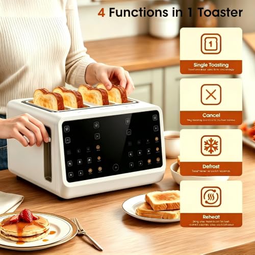 Smart Toaster 4 Slice Wide Slot with Dual Digital TouchScreen & Independent Control for Family