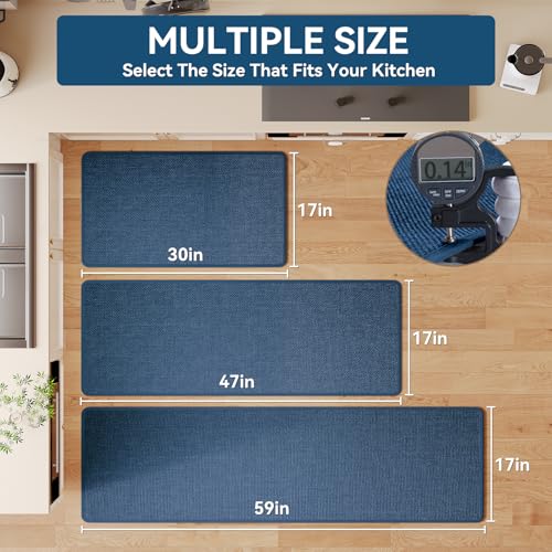 Kitchen Rugs Kitchen Mats for Floor Non Slip Washable Blue 17"x47"
