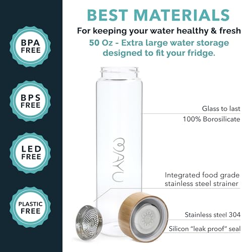 Pure Glass Reusable Water Bottle with Bamboo Lid