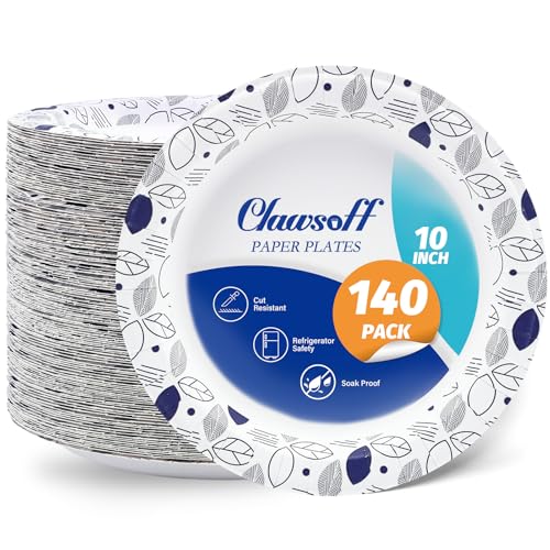 140 Count 10 Inch Disposable Heavy Duty Printed Paper Plates Leaf