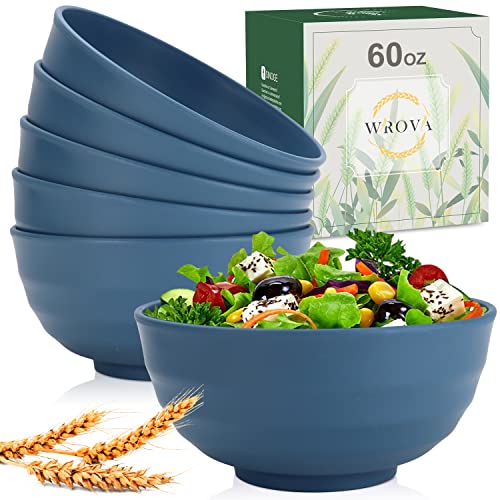 Wheat Straw Bowls Set 60 OZ Unbreakable Large Cereal Bowls Set of 6 Microwave and Dishwasher Safe Bowls Big Bowls for Camping and Party BPA Free Soup Bowl for Serving Oatmeal and Salad