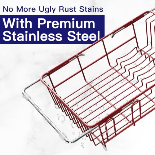 Red Expandable Dish Drying Rack Over Sink with Anti