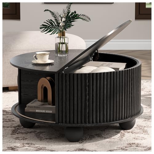 Round Coffee Table with Storage for Living Room