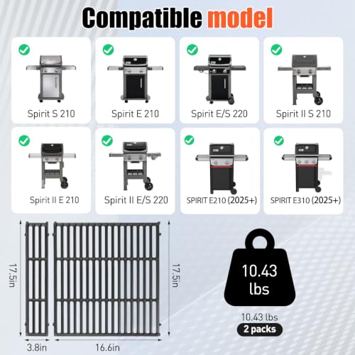 17.5 Inch Grill Grates for Weber Spirit 200 Series Front Control