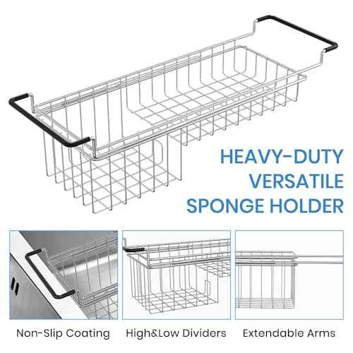 Over The Kitchen Sink Caddy Sponge Holder Organizer Drying Rack Expandable for Sponge Brush Soap 13.8" to 20.8"