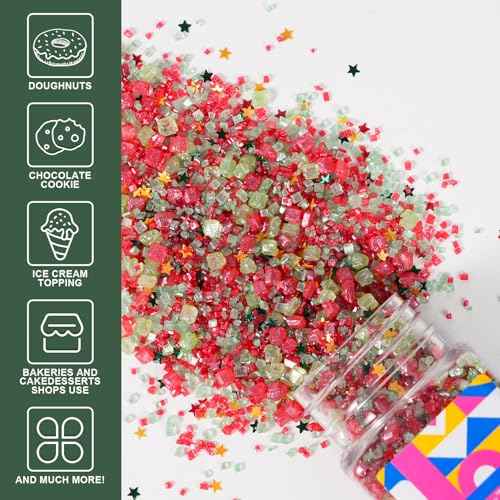 Christmas Red Sanding Sugar Edible Gold Glitter Stars Mix Sugar Sprinkles for Cake Decorating Sparkling Sanding Sugar for Cupcake Toppers Cookie Decorations Wedding Party Celebrations 3.5oz (3.5 Ounce)