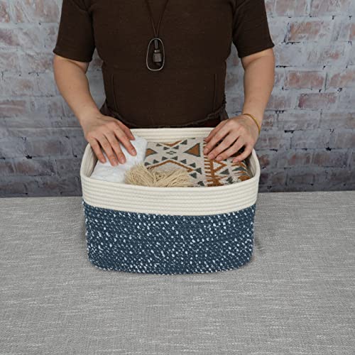 Woven Cotton Rope Storage Baskets 15x10x9.3" 3 Pack White and Blue