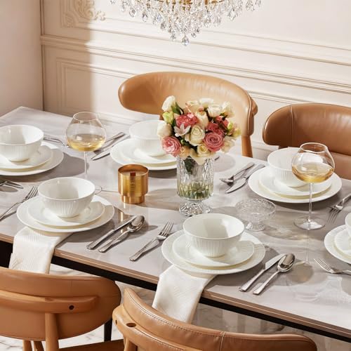 24Pc Textured White Bone China Set Service for 8