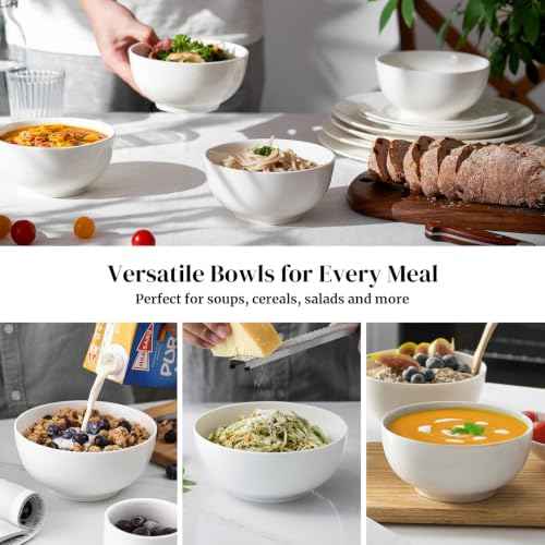 22 OZ White Ceramic Bowls Set of 6