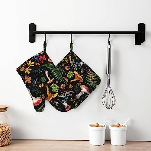 Mushroom Oven Mitts and Pot Holders Sets Silicone Mushrooms Kitchen Mitts Potholders Heat Resistant 4Pcs Oven Gloves Hot Pads for Kitchen Baking Cooking BBQ Grilling (4 Count)