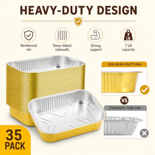 35 Pack Aluminum Pans Half Size 9x13 Extra Heavy Duty (35 Count)