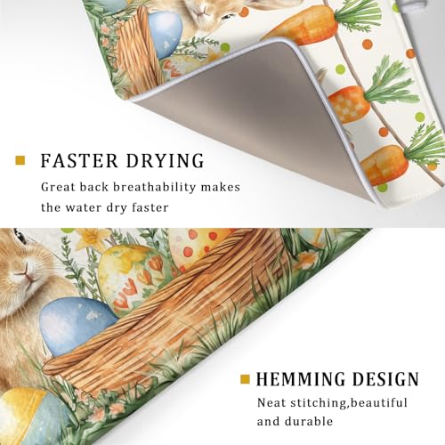 Easter Bunny Dish Drying Mat Eggs Carrot Dishes Drainer Pad Absorbent Reversible Dish Rack Mat Protector for Kitchen Countertop 18x24 Inch