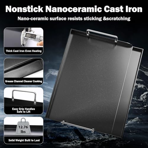 17 x 13 Inch Cast Iron NanoCeramic Griddle for Gas Grills