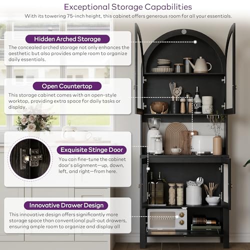 75'' Tall Arched Pantry Cabinet