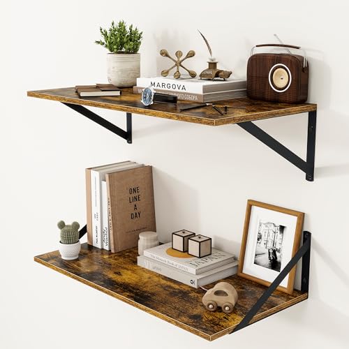 24W x 12D Deep Floating Shelves Set of 2 Rustic Brown (2 Count)