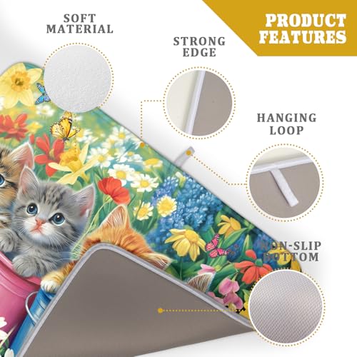 Lovely Cat Drying Mat for Kitchen Counter Colorful Flower Absorbent Coffee Bar Mat 18 X 24