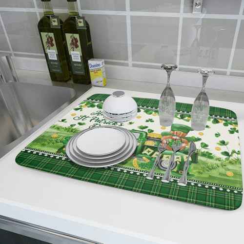 Shamrock Truck Dish Drying Mat Buffalo Check Dish Drainer Mat 18x24 inch Reversible Microfiber Quick Dry Rack Pad for Kitchen Counter Sink