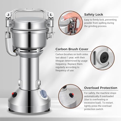 Grain Mill 150g Commercial Spice Grinder Electric 650W Stainless Steel Pulverizer Dry Grinder for Grinding Wheat