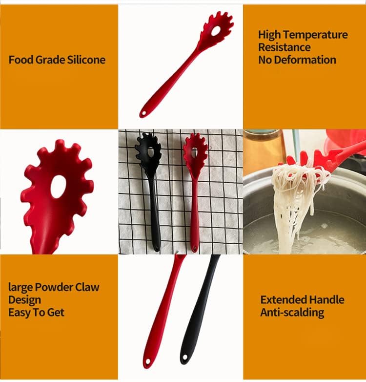Silicone Pasta Fork (11.5"), High Heat Resistant to 480°F, Hygienic One Piece Design, Spaghetti Strainer & Server Spoon Pasta Forks (Gray) - Culinary Roots