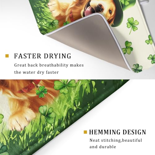 St Patrick's Day Dog Dish Drying Mat 18x24 inch Green Shamrock Dishes Pad Absorbent Microfiber Dish Drainer Mat for Kitchen Counter Coffee