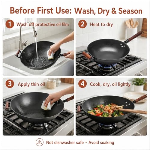 Cast Iron Wok Pan with Wooden Lid