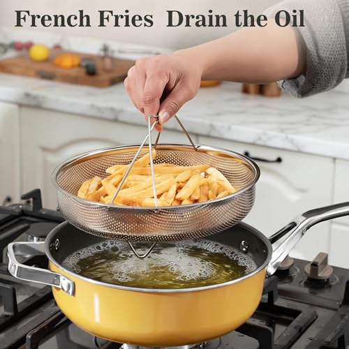10-in-1 Yellow Ceramic Nonstick Deep Saute Pan Set With Steamer & Lid, 4QT