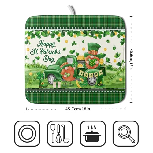 Shamrock Truck Dish Drying Mat Buffalo Check Dish Drainer Mat 16x18 inch Reversible Microfiber Quick Dry Rack Pad for Kitchen Counter Sink
