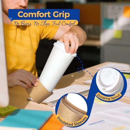 250 Pack 24 oz Disposable Coffee Cups with Lids (250 Count)