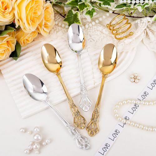 30PCS Silver Plastic Spoons 8.1inch Vintage Soup Spoons for Dinners (30 Count)