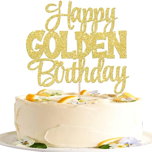 1 PCS Happy Golden Birthday Cake Topper Gold Glitter Birthday Cake Pick 1