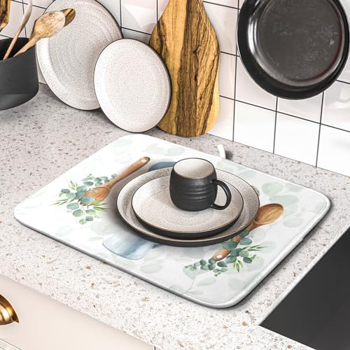 Sage Green Dish Drying Mat for Kitchen Counter