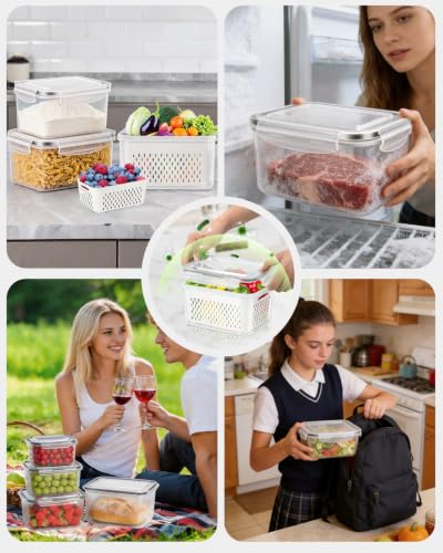4 Pack Fruit Storage Containers for Fridge Fresh Berry Keeper with Colander (4 Count)