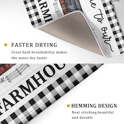 Farmhouse Barn Dish Drying Mat 18x24 Inch Cow Rooster Absorbent Microfiber Dish Drainer Rack Pad Bottles Protector for Kitchen Counter