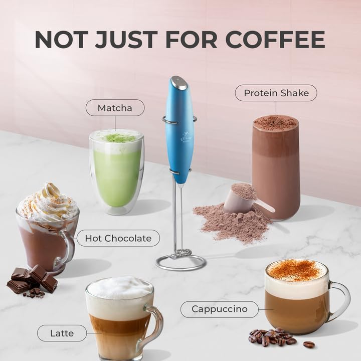 Zulay Kitchen Powerful Milk Frother Wand With 4 AA Duracell Batteries - Ultra Fast Handheld Drink Mixer - Electric Whisk Foam Maker for Coffee, Lattes, Cappuccino, Matcha & Creamer - - Culinary Roots
