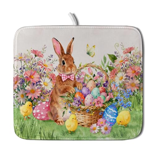 Spring Easter Dish Drying Mat for Kitchen Counter Colorful Egg Holiday Decoration Cloth Dish Mats Small