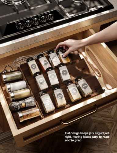 Acacia Wooden Spice Rack Organizer for Cabinet (4 Count)