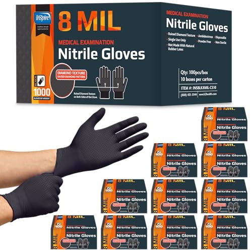 8 Mil HEAVY DUTY Stretch Nitrile Black Gloves Disposable Latex Free (1000 Count)