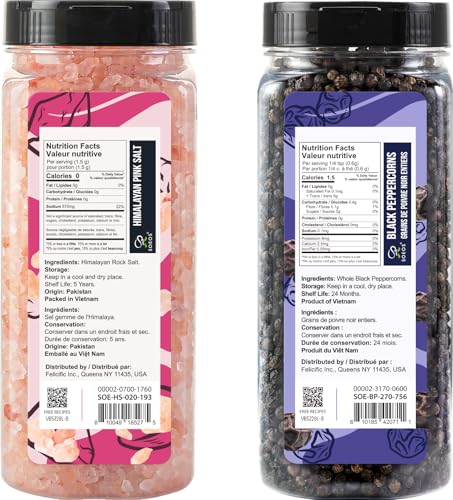 Pink Salt 20 Oz + Black Peppercorns 9.5oz (29.5 Ounce)