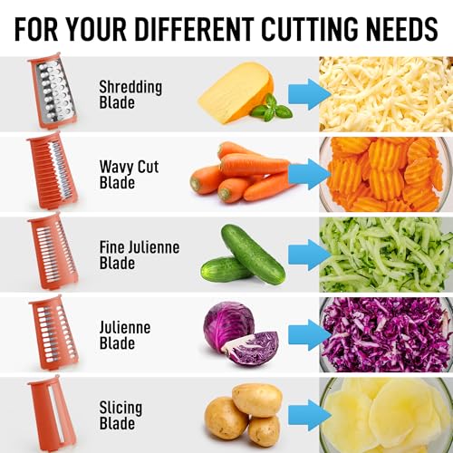 Rotary Cheese Grater Manual Hand Crank 5 Blade Shredder