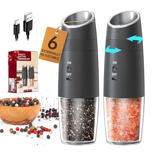 Gravity Electric Salt and Pepper Grinder Set Rechargeable Automatic Pepper and Salt Shakers with LED Light (2 Count)