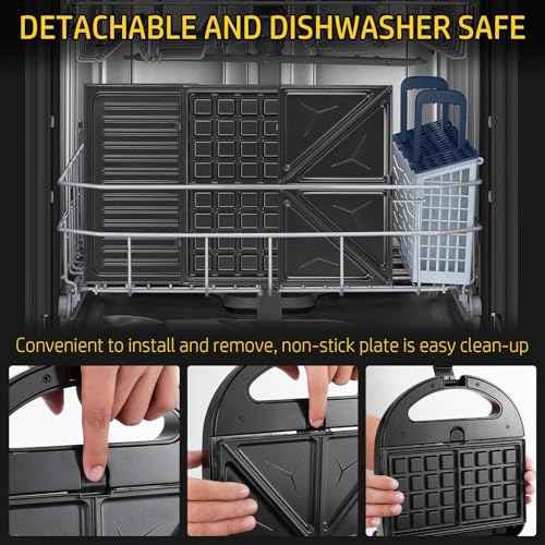 3-in-1 Waffle Maker with Removable Plates, Sandwich Maker