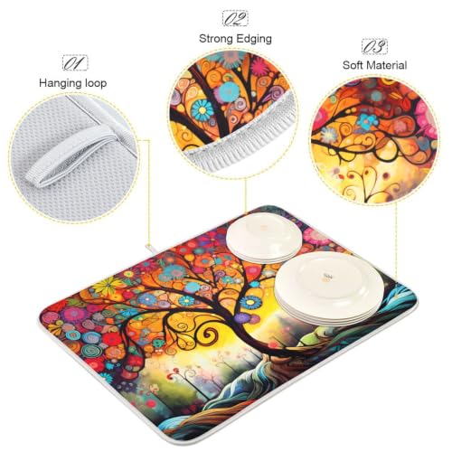Abstract Tree Dish Drying Mat for Kitchen Counter Absorbent Microfiber Drying Pad